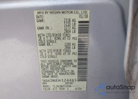 2018 Nissan Murano Sv из США, поврежденный, VIN 5N1AZ2MG8JN124465